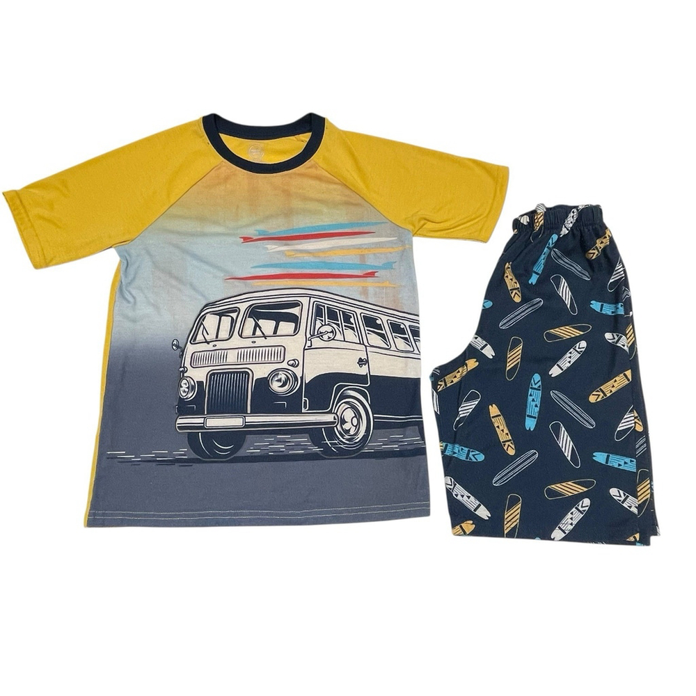 Wonder Nation Boys Short Sleeve Top & Short Sleep Set Mustard/Bus‎ L 10/12 EUC